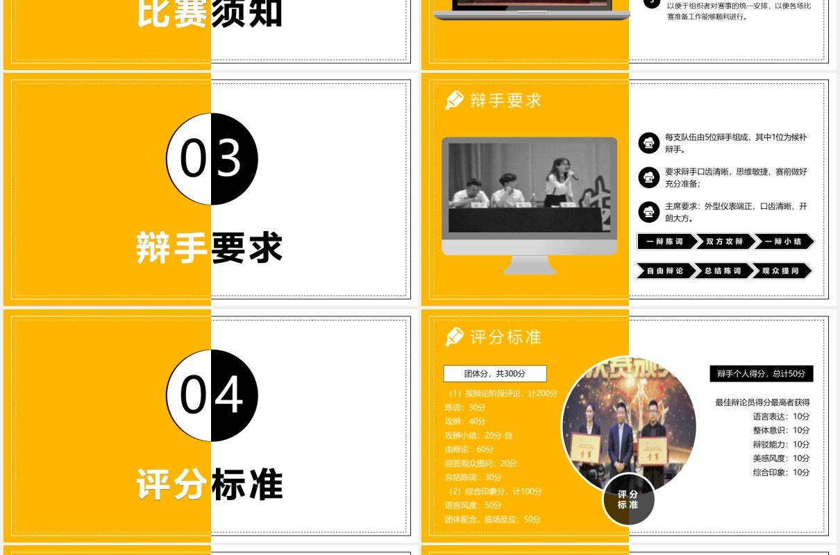 使用黄色辩论赛PPT模板