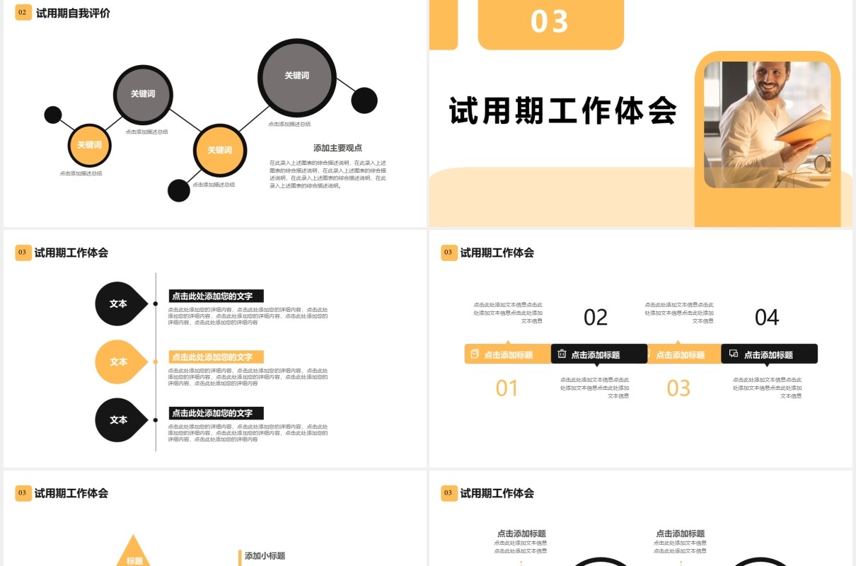 2021商务风试用期员工转正述职报告通用PPT模板