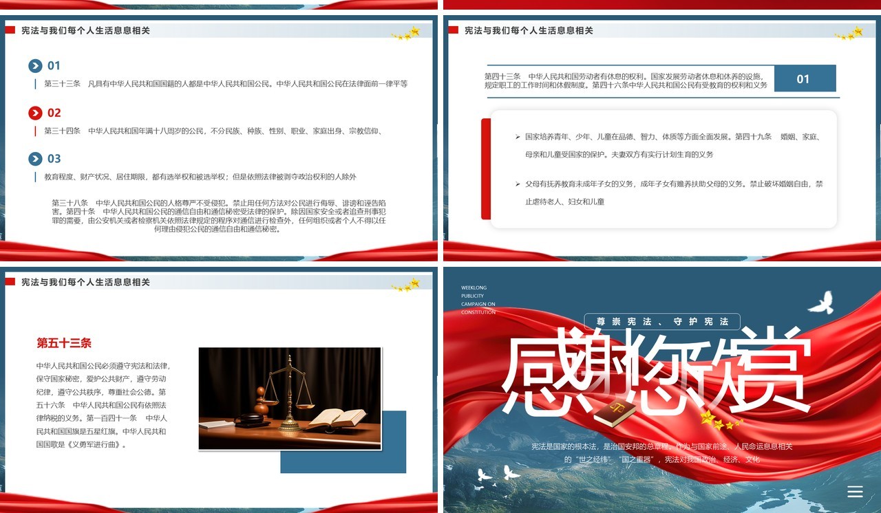 红蓝简约风宪法宣传周介绍PPT模板