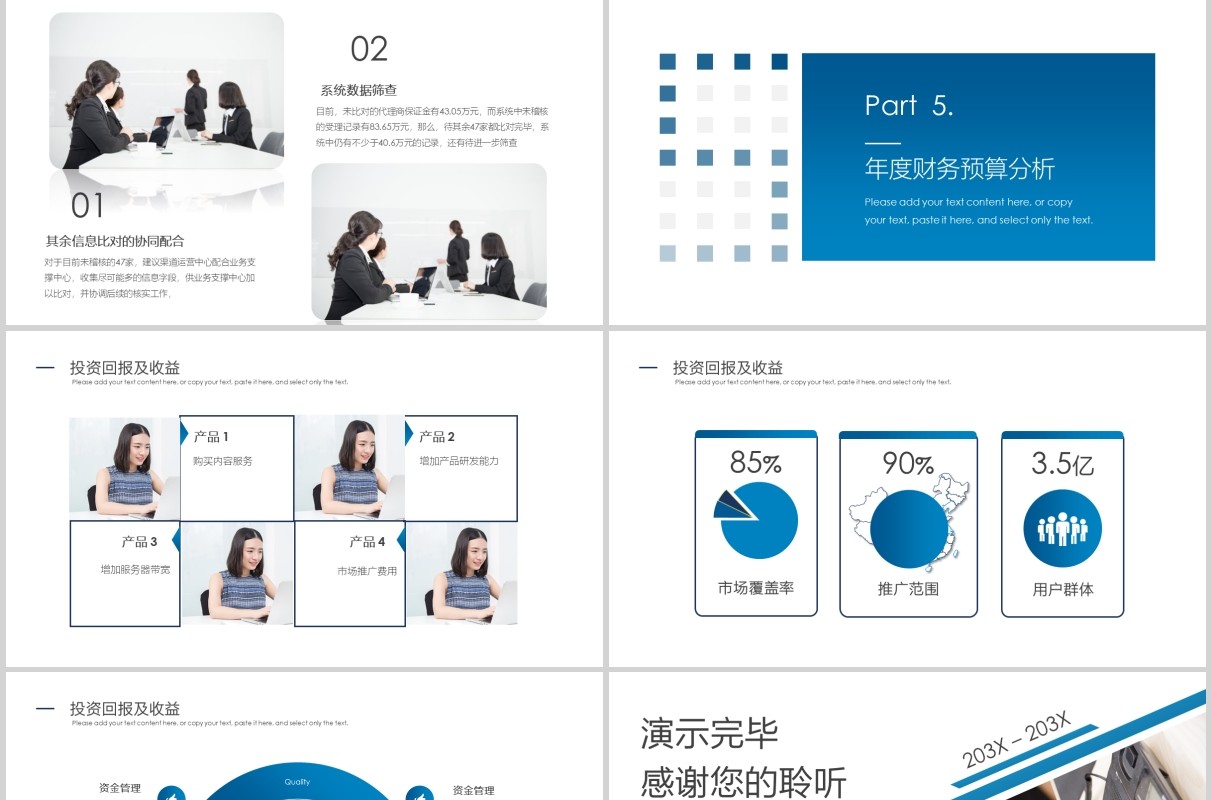 蓝色财务预算及经营分析报告PPT模板