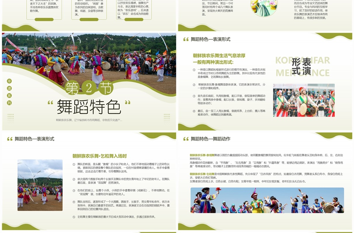 绿色简约风非遗系列之朝鲜族农乐舞PPT模板