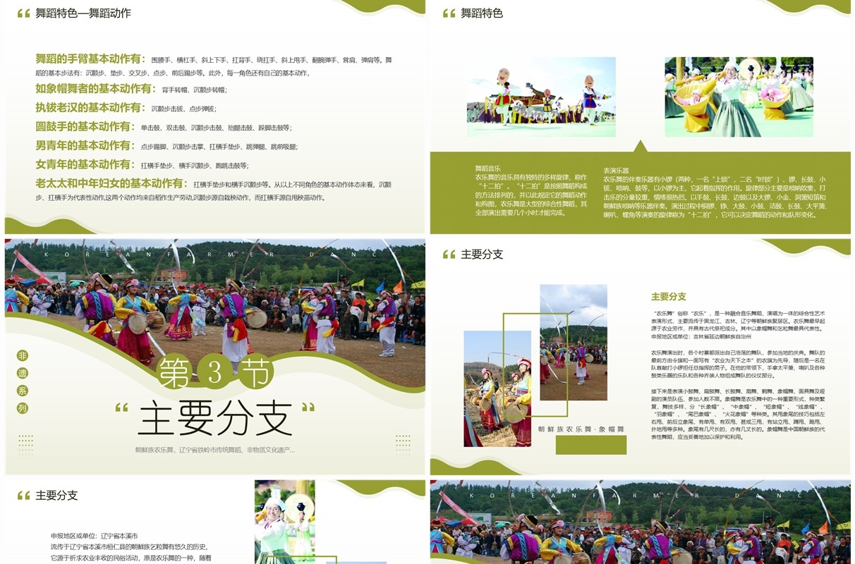 绿色简约风非遗系列之朝鲜族农乐舞PPT模板