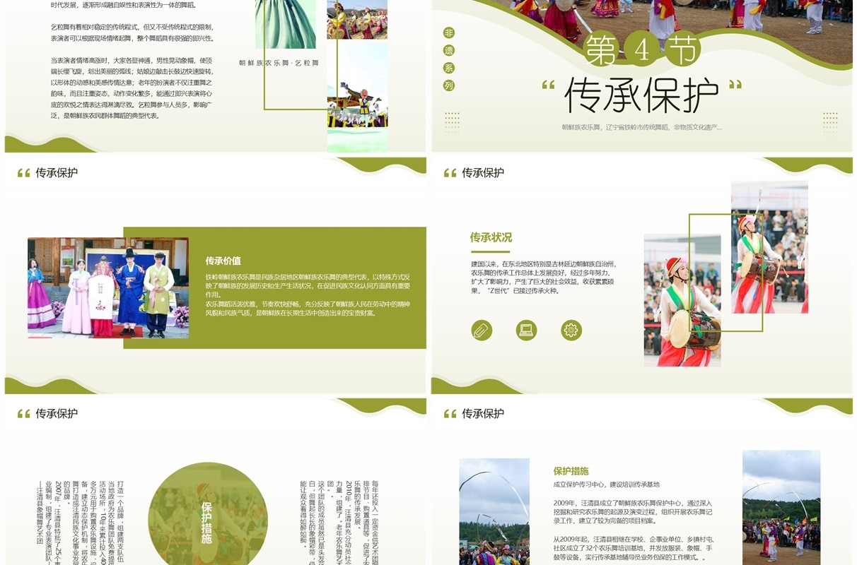 绿色简约风非遗系列之朝鲜族农乐舞PPT模板