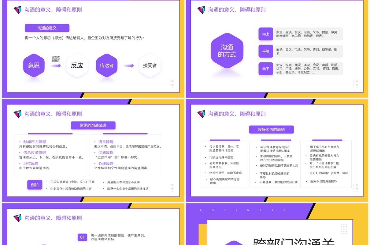 紫色孟菲斯跨部门沟通培训PPT模板