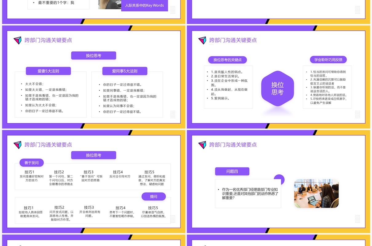 紫色孟菲斯跨部门沟通培训PPT模板