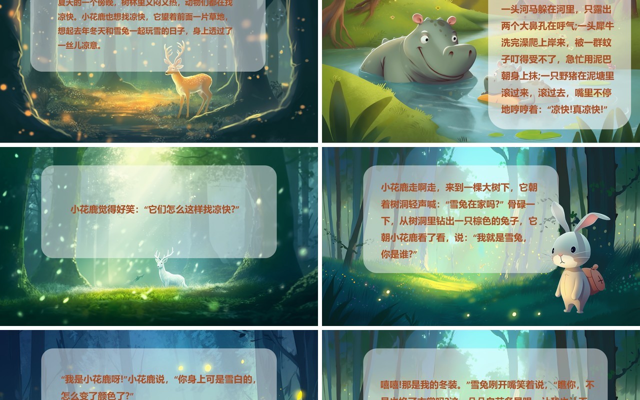 绿色卡通风你好鹿小姐绘本故事PPT模板