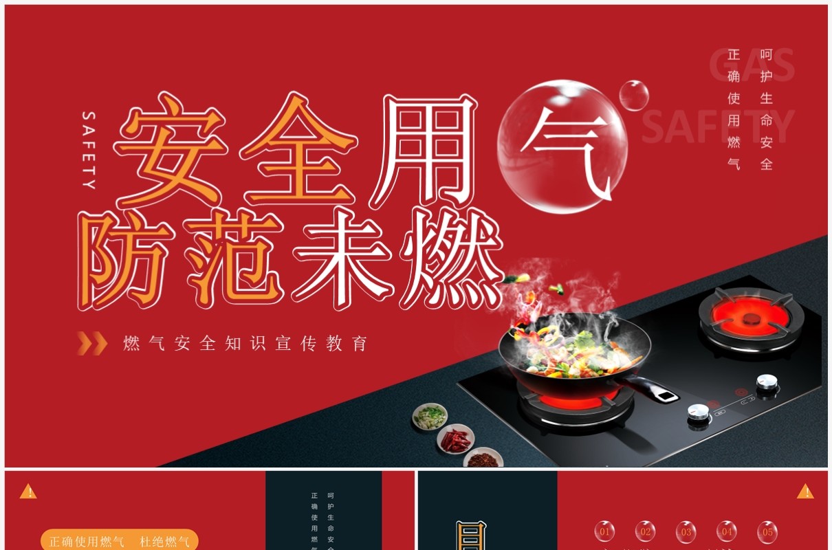 红色简约风燃气安全知识宣传PPT模板