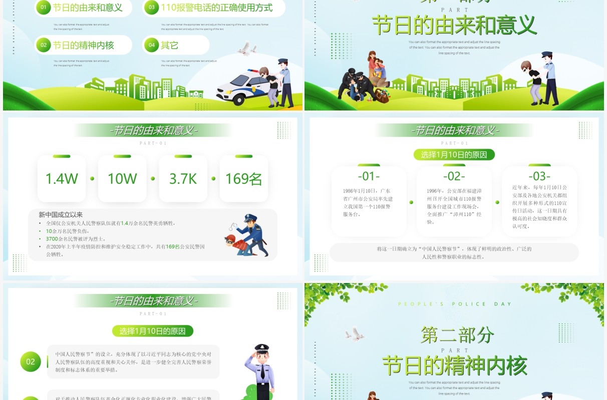 绿色简约风人民警察日介绍PPT模板
