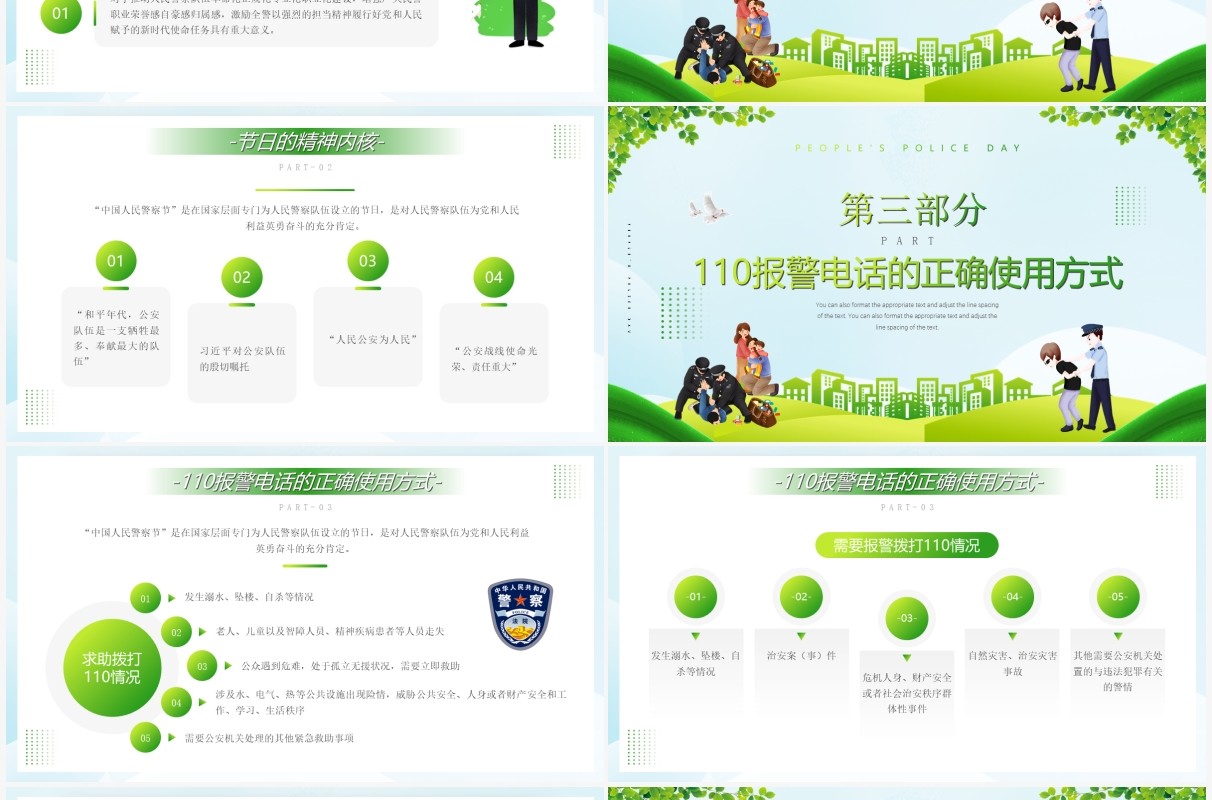 绿色简约风人民警察日介绍PPT模板