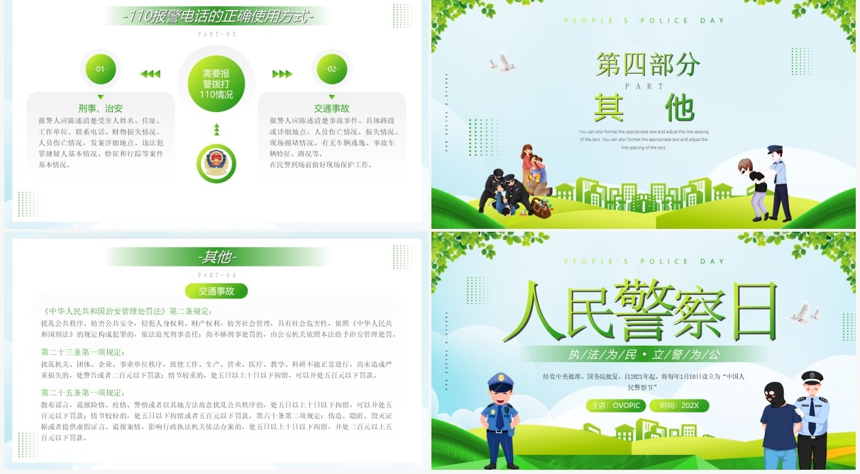 绿色简约风人民警察日介绍PPT模板