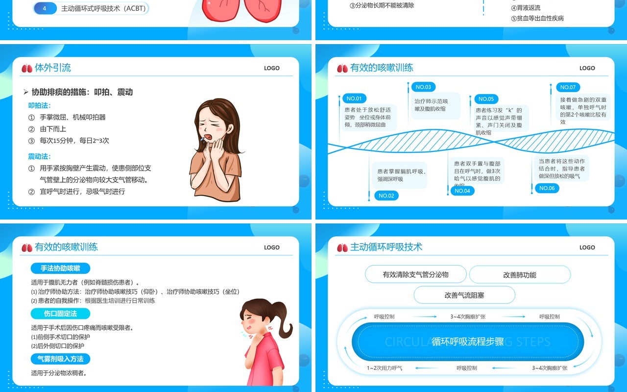 蓝色卡通风肺康复训练医疗培训课件PPT模板