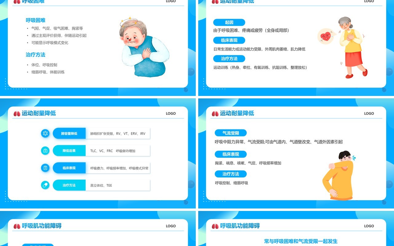蓝色卡通风肺康复训练医疗培训课件PPT模板