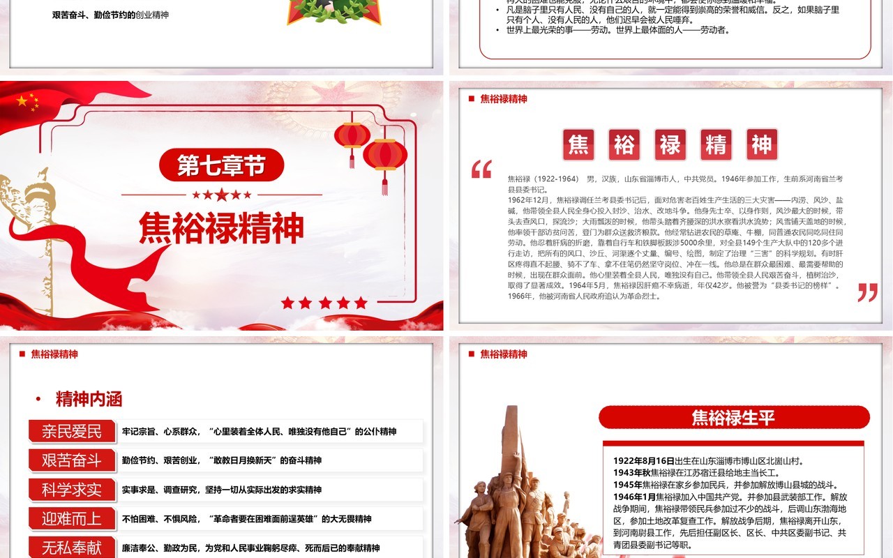 红色简约中国精神谱系宣传PPT模板