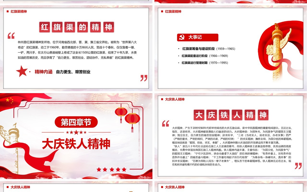 红色简约中国精神谱系宣传PPT模板