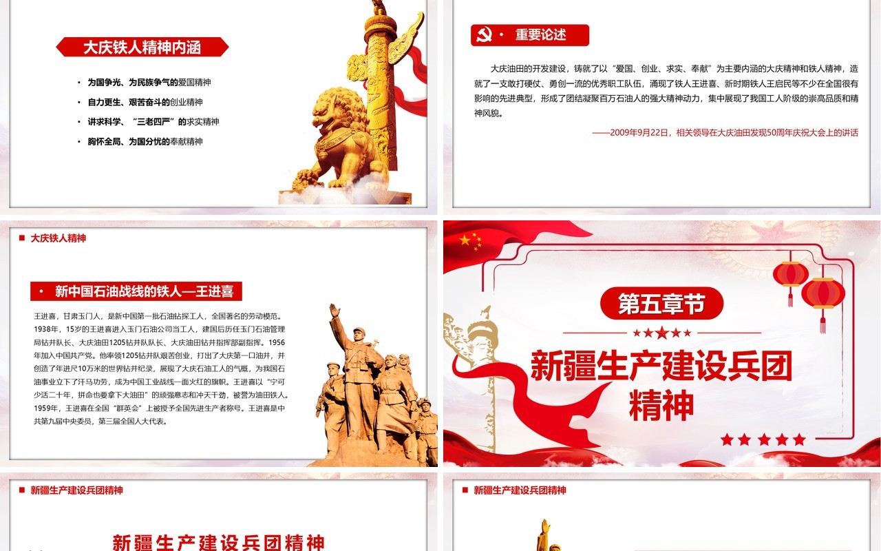 红色简约中国精神谱系宣传PPT模板