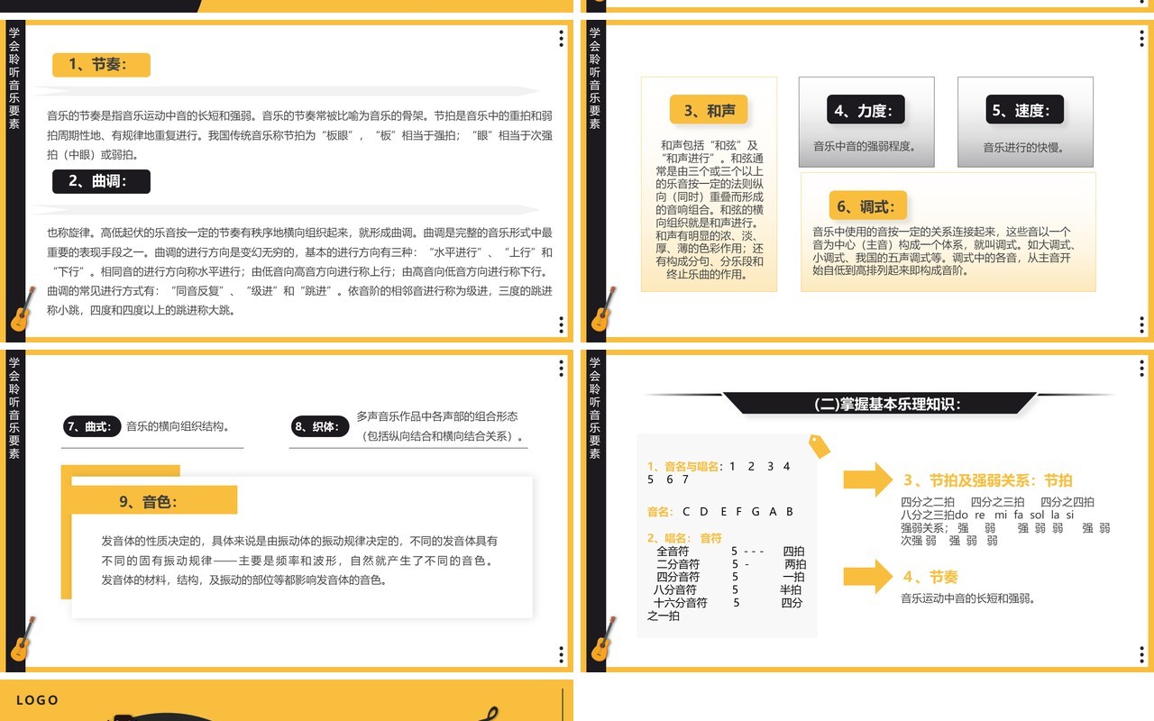 黄色简约风音乐开学第一课PPT模板