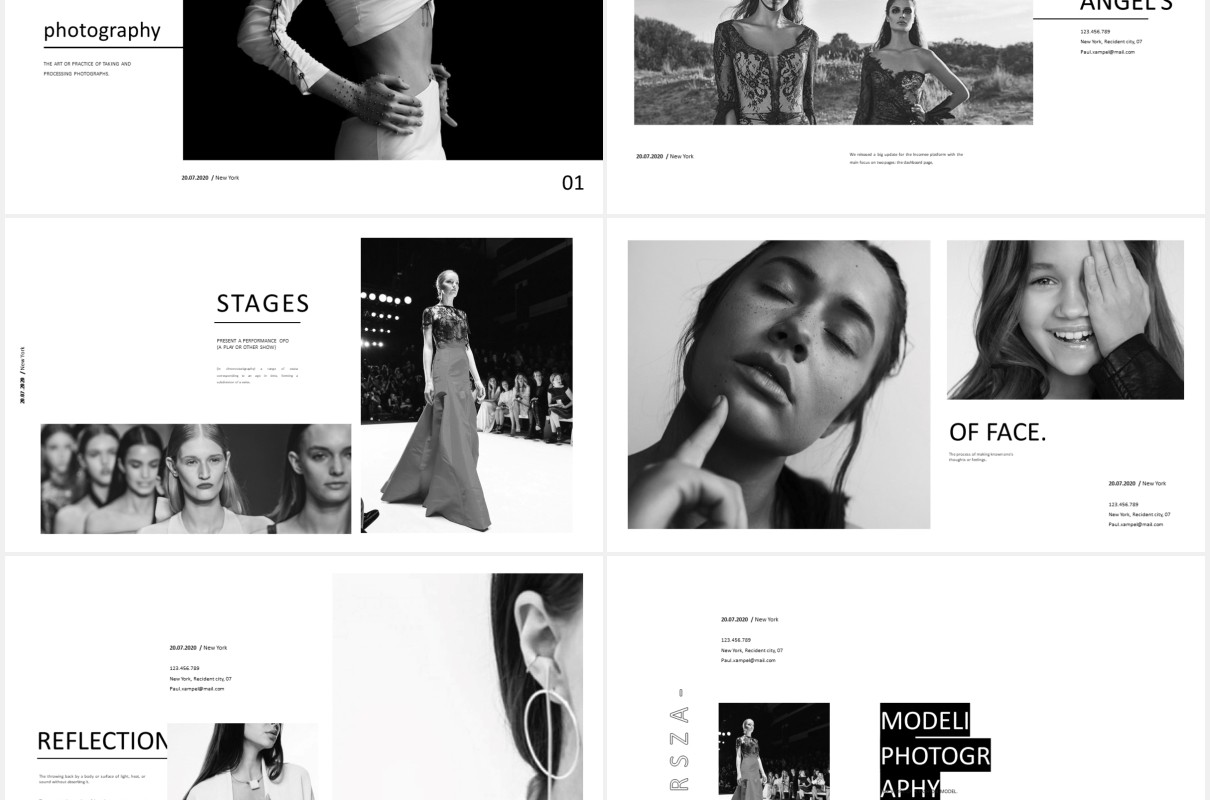 黑白商业摄影作品展示PPT模板photography business marketing powerpoint