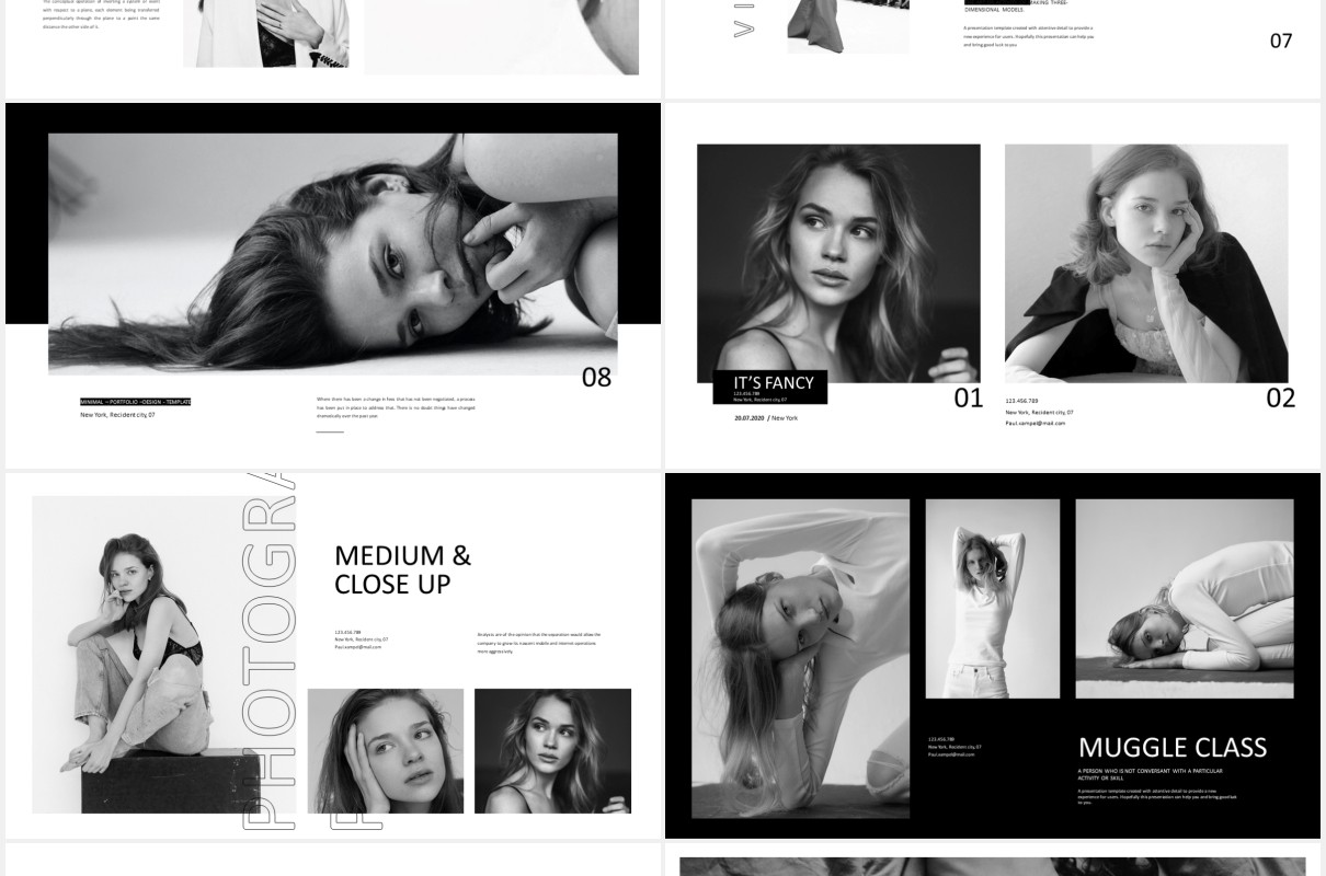 黑白商业摄影作品展示PPT模板photography business marketing powerpoint