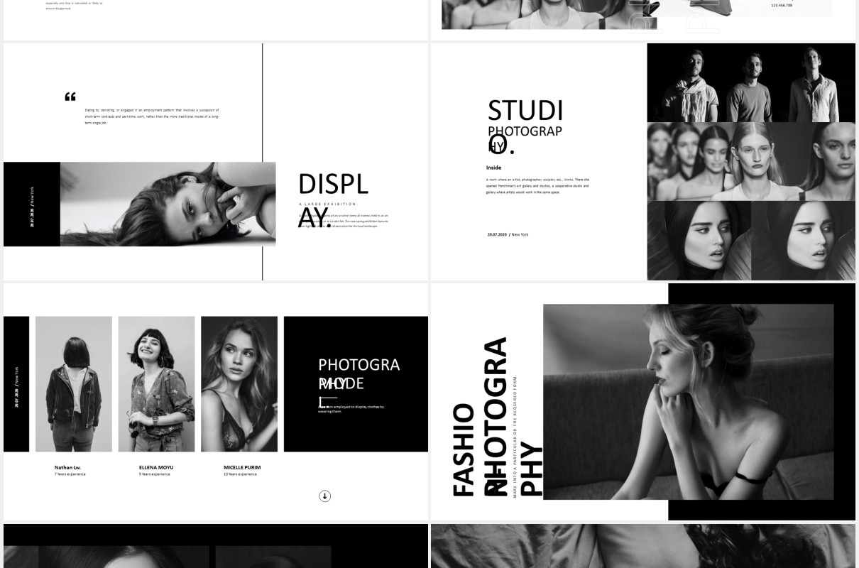 黑白商业摄影作品展示PPT模板photography business marketing powerpoint