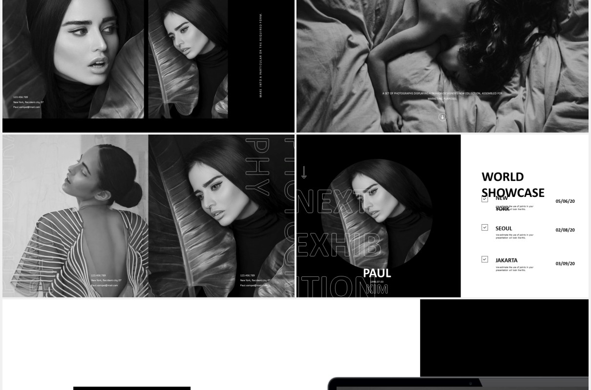 黑白商业摄影作品展示PPT模板photography business marketing powerpoint