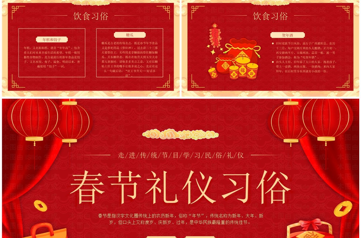 红色中国风春节礼仪习俗介绍PPT模板
