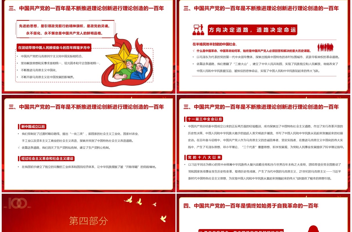 红色党政风党史学习教育立志千秋伟业百年风华正茂建党百年动态PPT课件模板