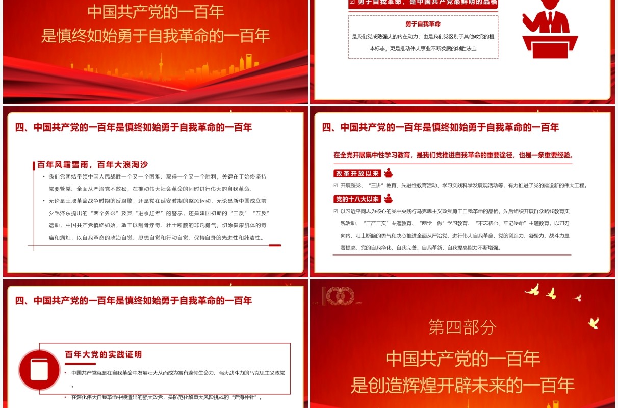 红色党政风党史学习教育立志千秋伟业百年风华正茂建党百年动态PPT课件模板