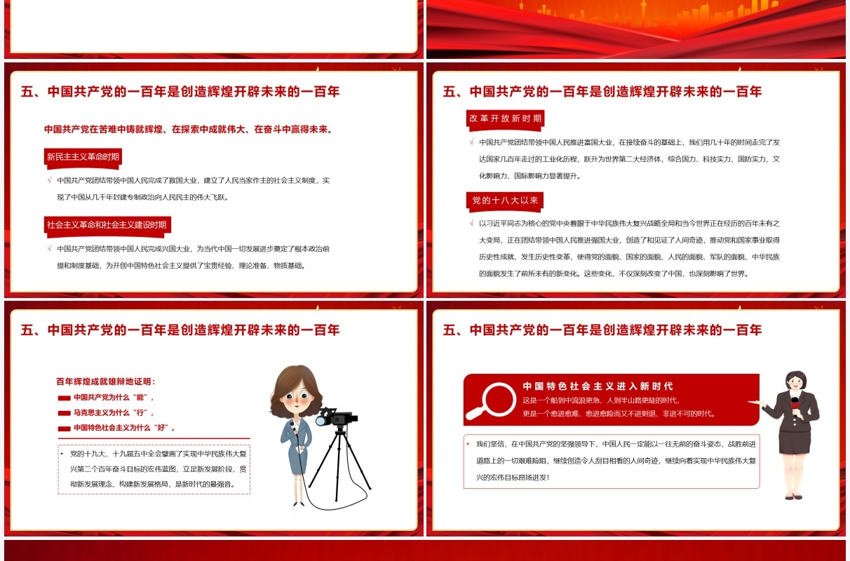 红色党政风党史学习教育立志千秋伟业百年风华正茂建党百年动态PPT课件模板