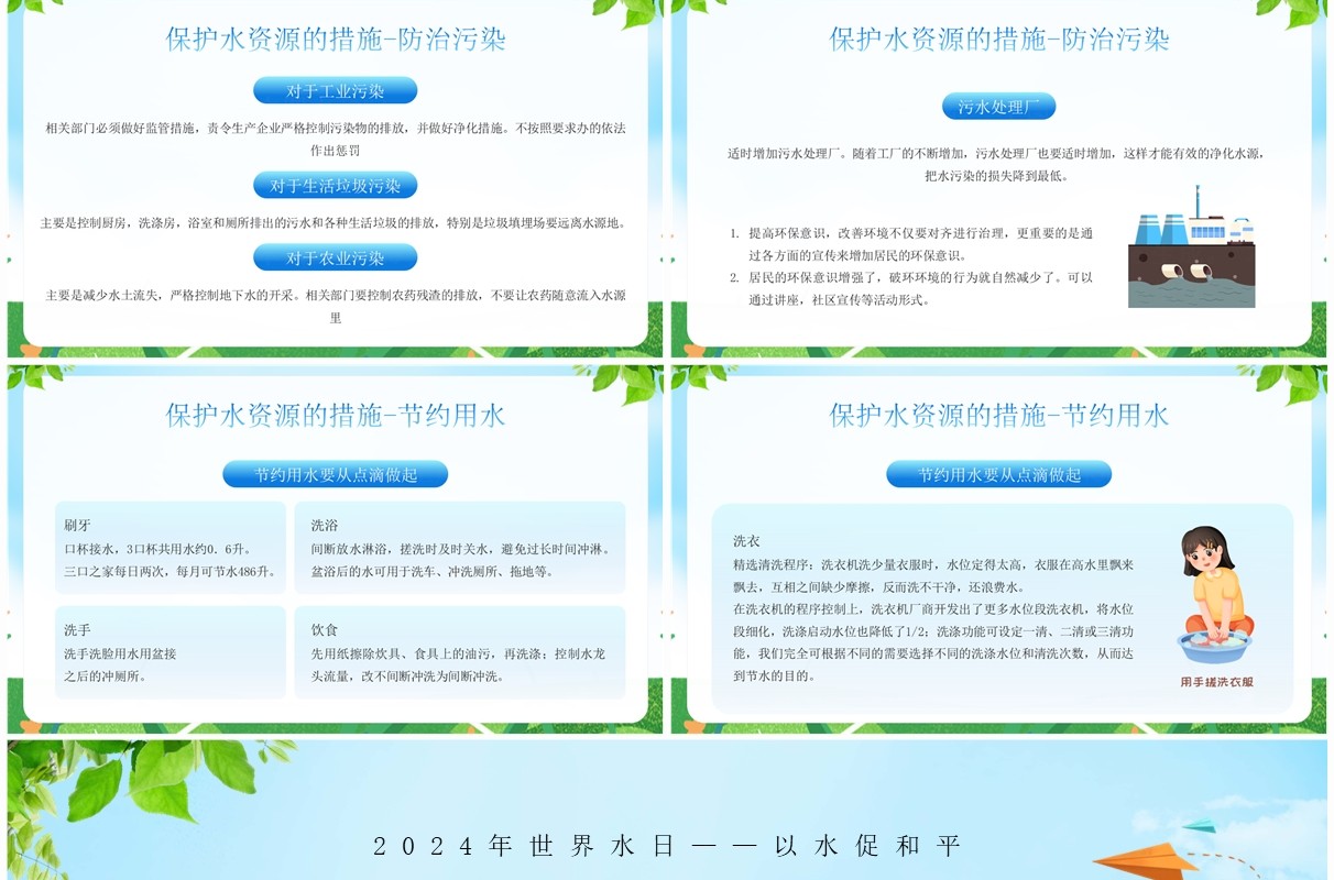 蓝色卡通风珍惜点滴节约用水PPT模板
