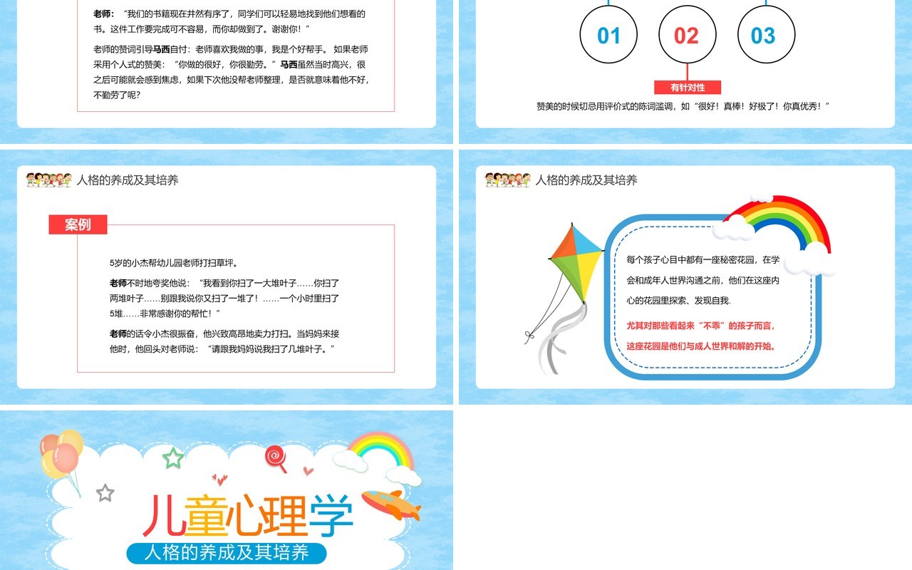 蓝色卡通儿童心理学人格的养成及其培养PPT模板