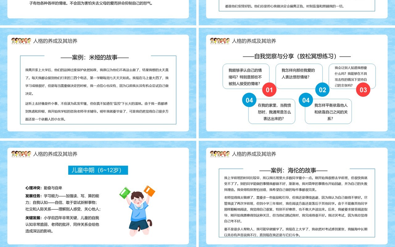 蓝色卡通儿童心理学人格的养成及其培养PPT模板