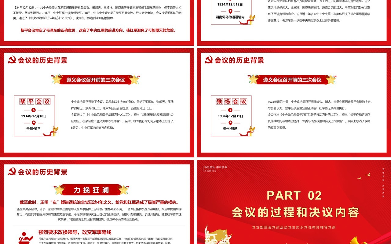 红色党政风党史学习遵义会议教育PPT模版