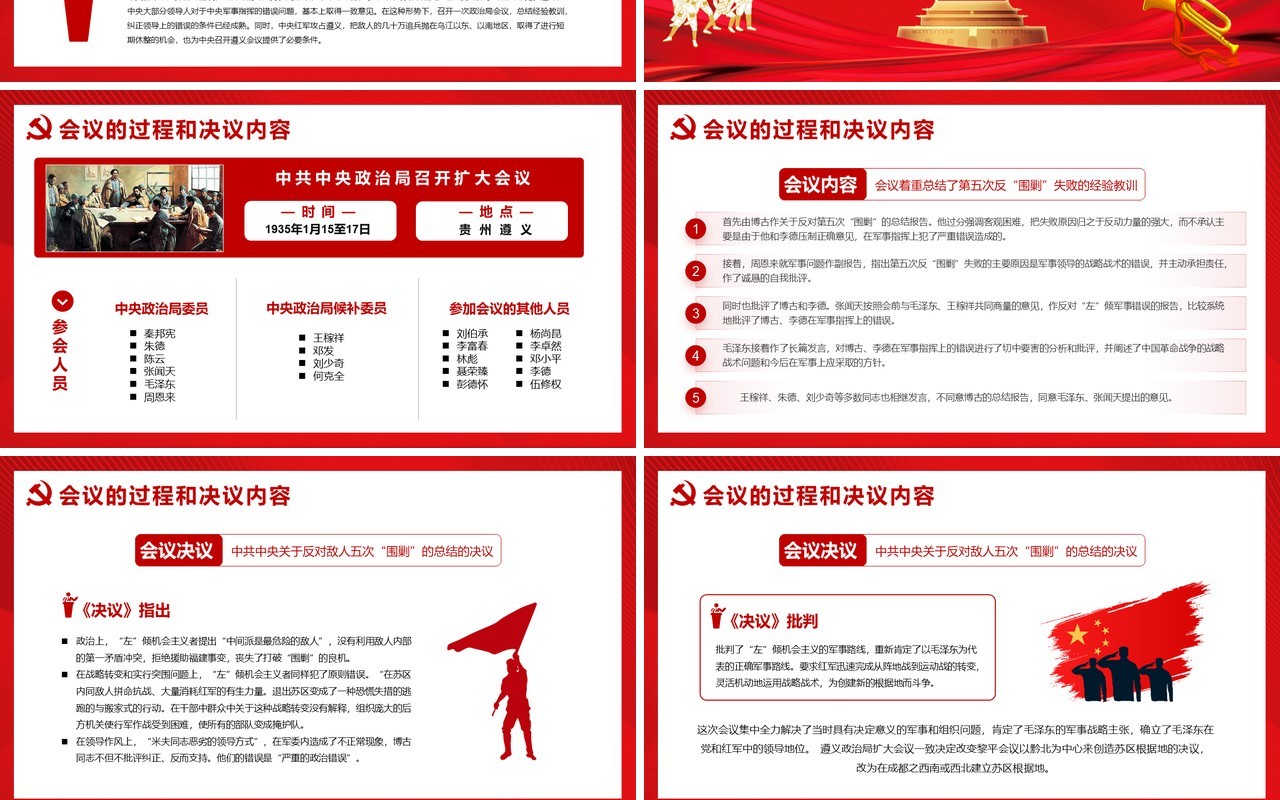 红色党政风党史学习遵义会议教育PPT模版