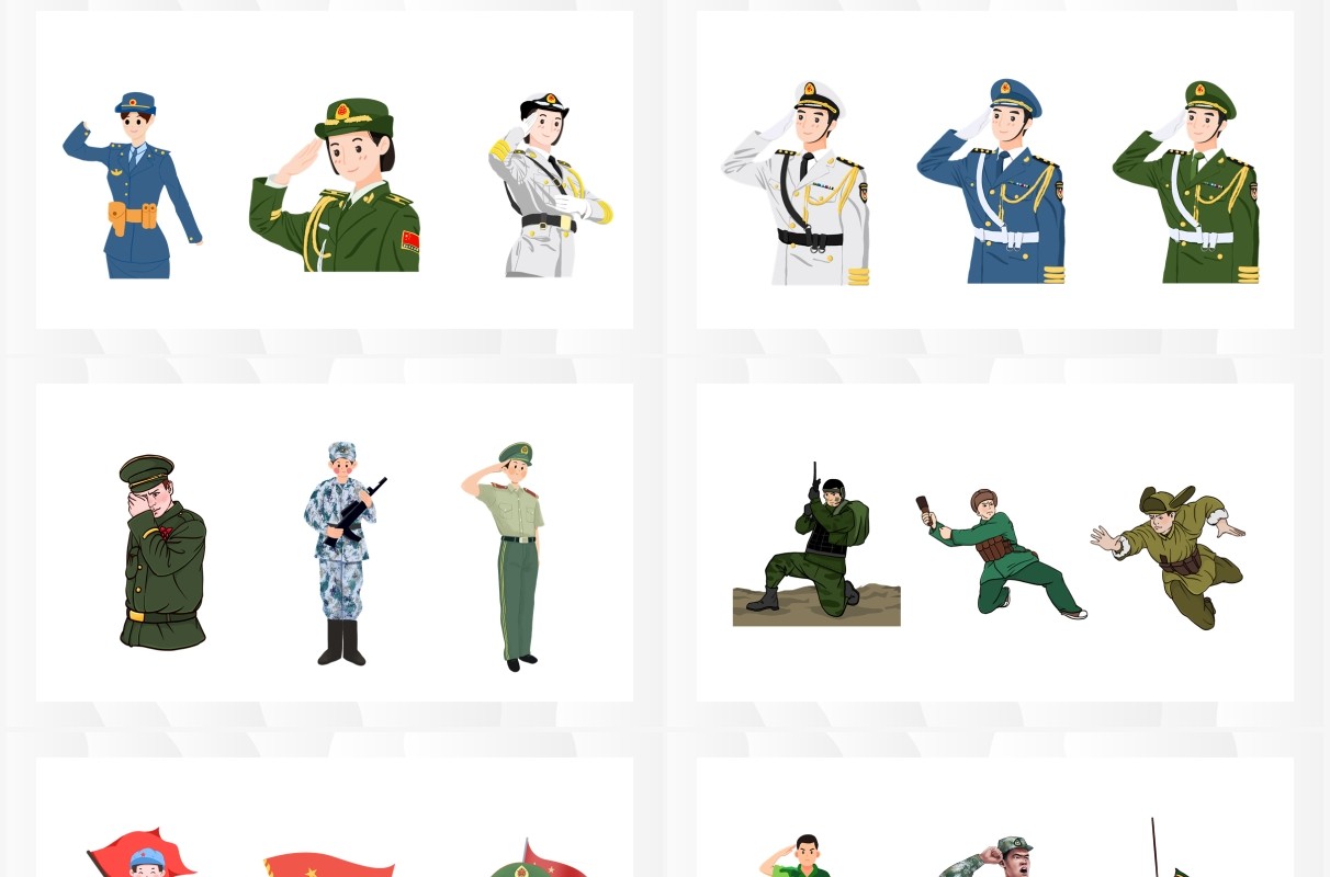 卡通军人形象元素PPT素材合集