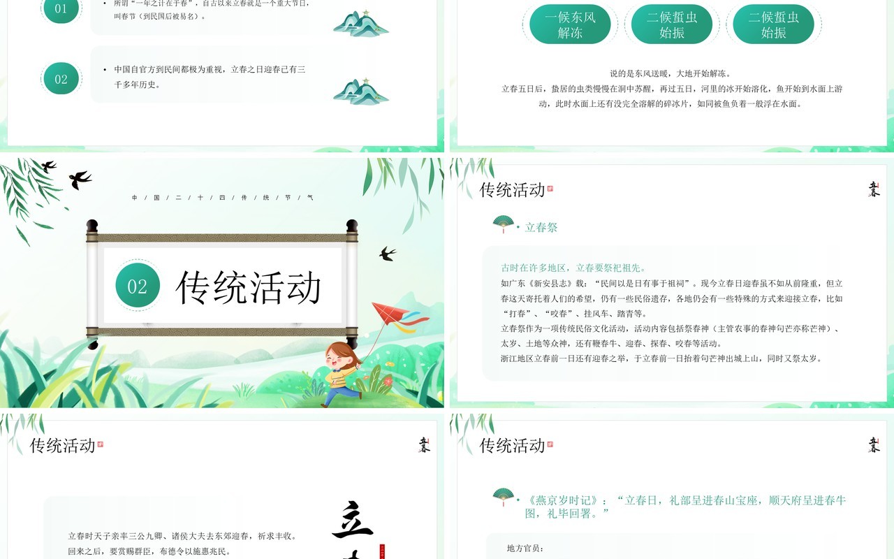绿色卡通清新风二十四节气之立春PPT模板