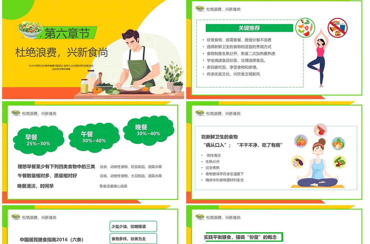 黄色卡通风中国居民膳食指南PPT模板