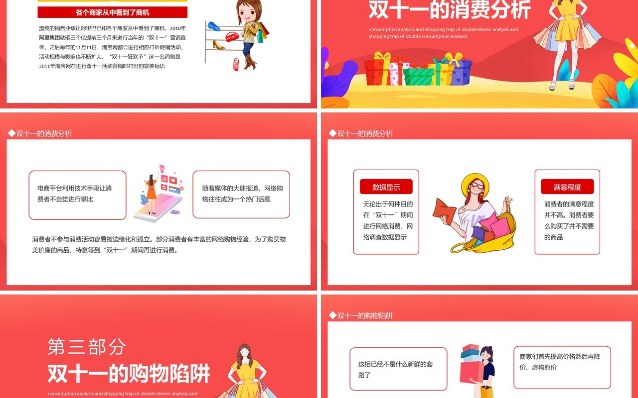 双十一理性消费双十一的消费分析购物陷阱动态PPT模板