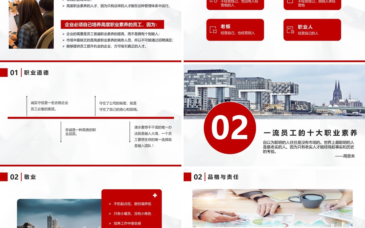 红色商务风企业培训个人职业化素养提升培训PPT模版