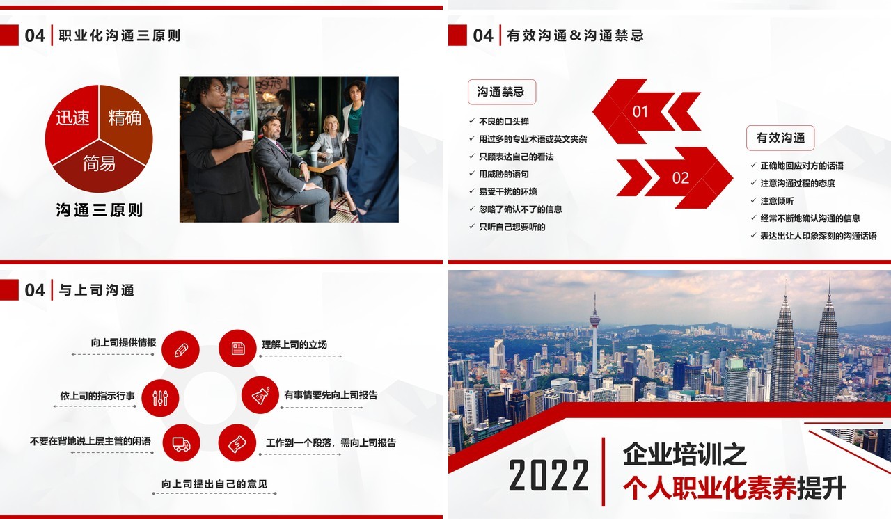 红色商务风企业培训个人职业化素养提升培训PPT模版