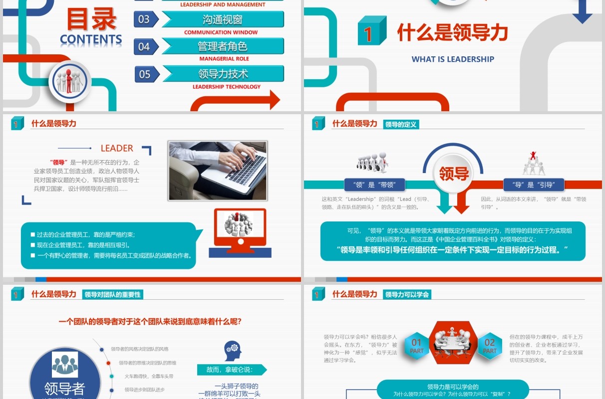 红蓝绿色领导力与领导艺术企业管理层培训PPT模板