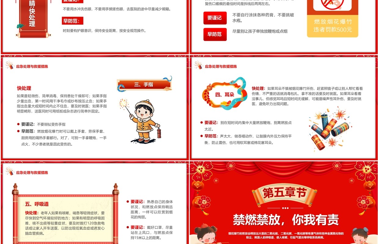 红色中国风烟花爆竹无小事安全教育PPT模板