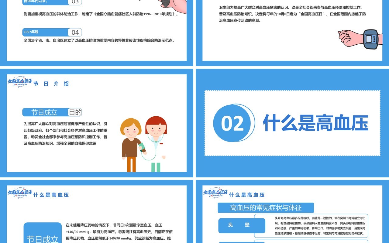 蓝色简约全国高血压日关爱高血压人群通用PPT模板