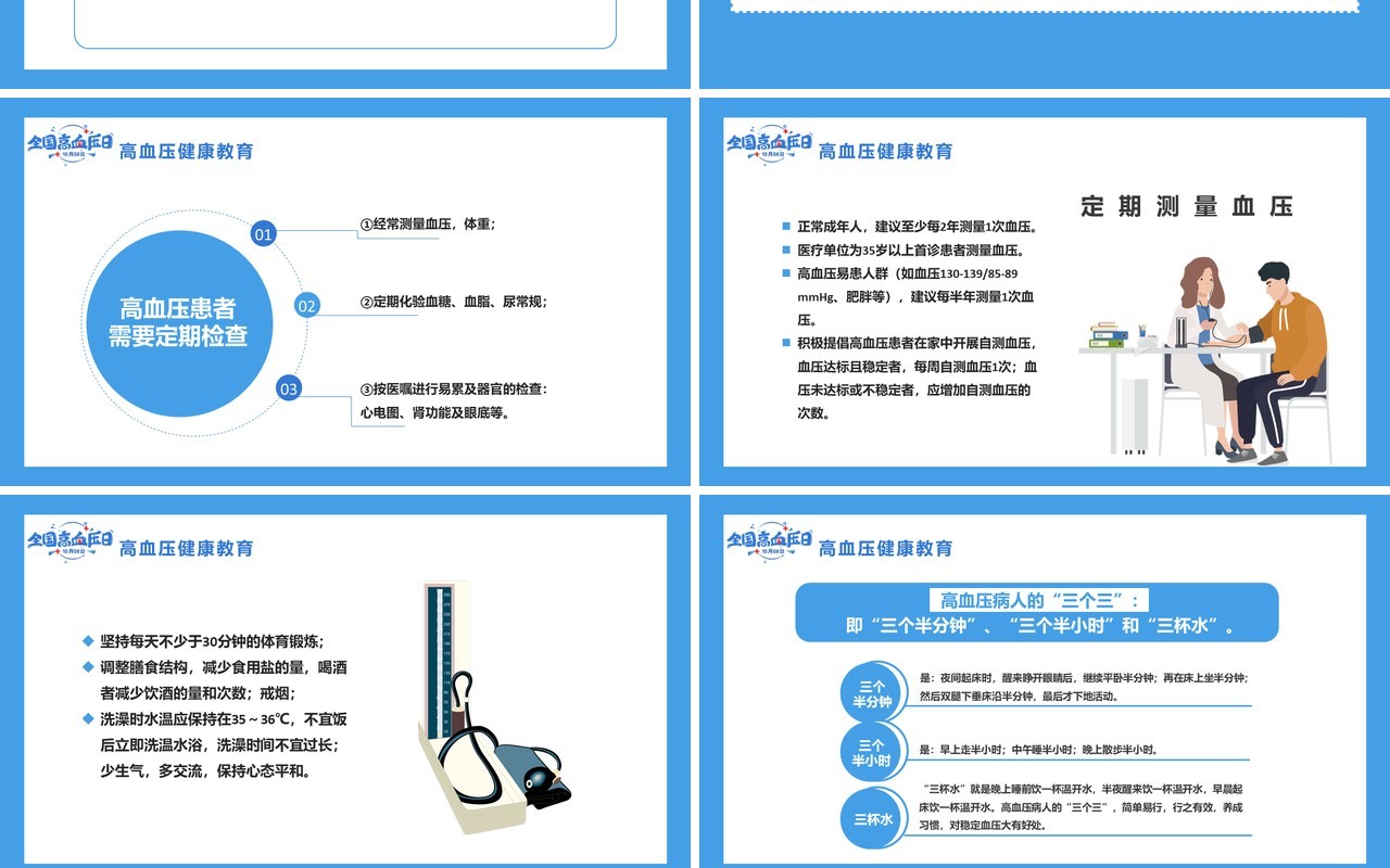 蓝色简约全国高血压日关爱高血压人群通用PPT模板