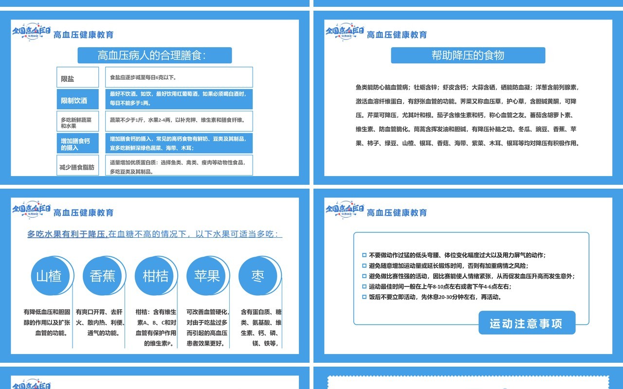 蓝色简约全国高血压日关爱高血压人群通用PPT模板