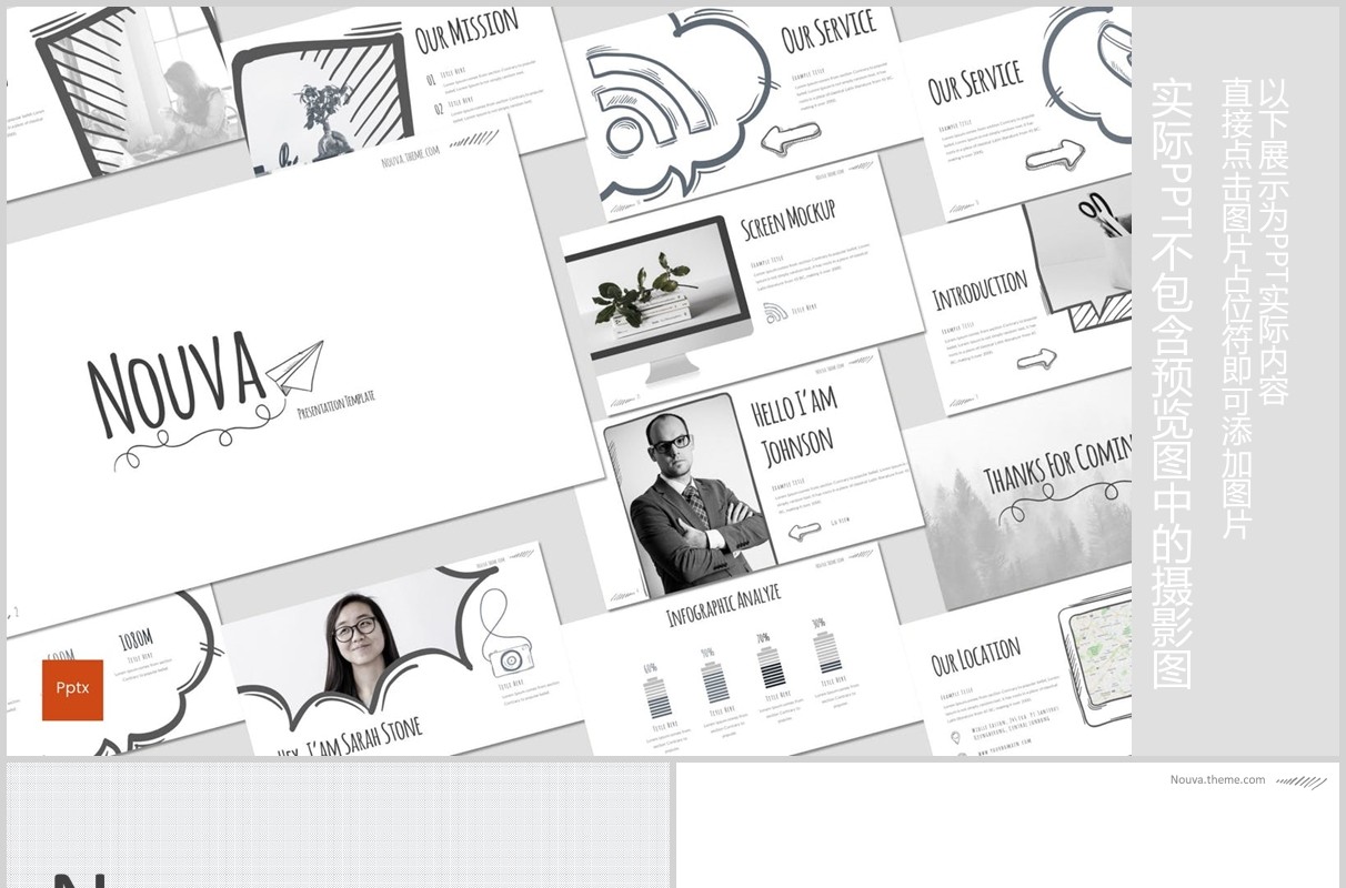 手绘互联网信息图形PPT模板版式设计Nouva Powerpoint Template