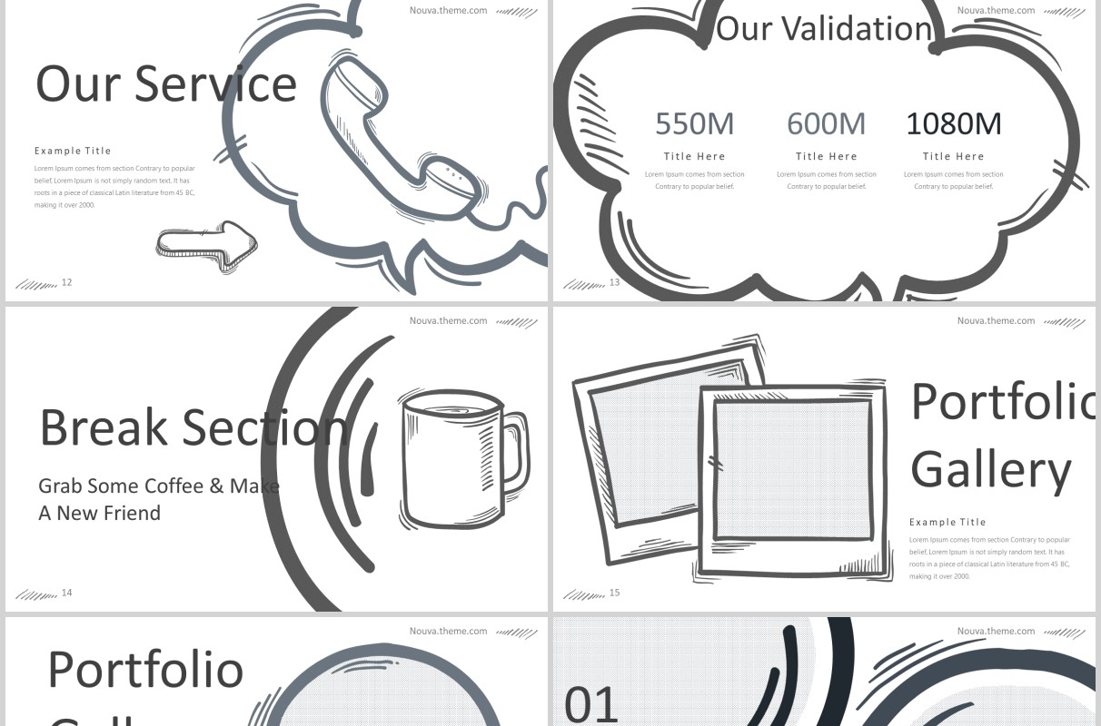手绘互联网信息图形PPT模板版式设计Nouva Powerpoint Template