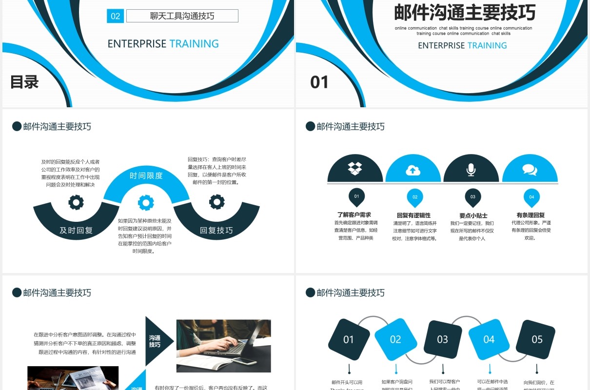 蓝色简约网络沟通聊天技巧培训课程动态PPT模板