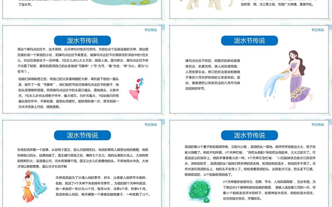 傣族风情泼水节介绍PPT模板