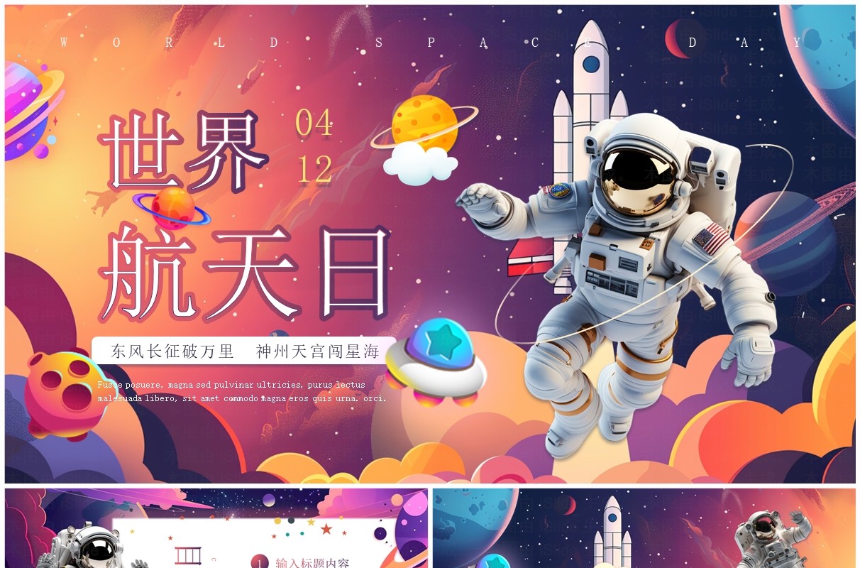 紫色插画风世界航天日介绍PPT模板