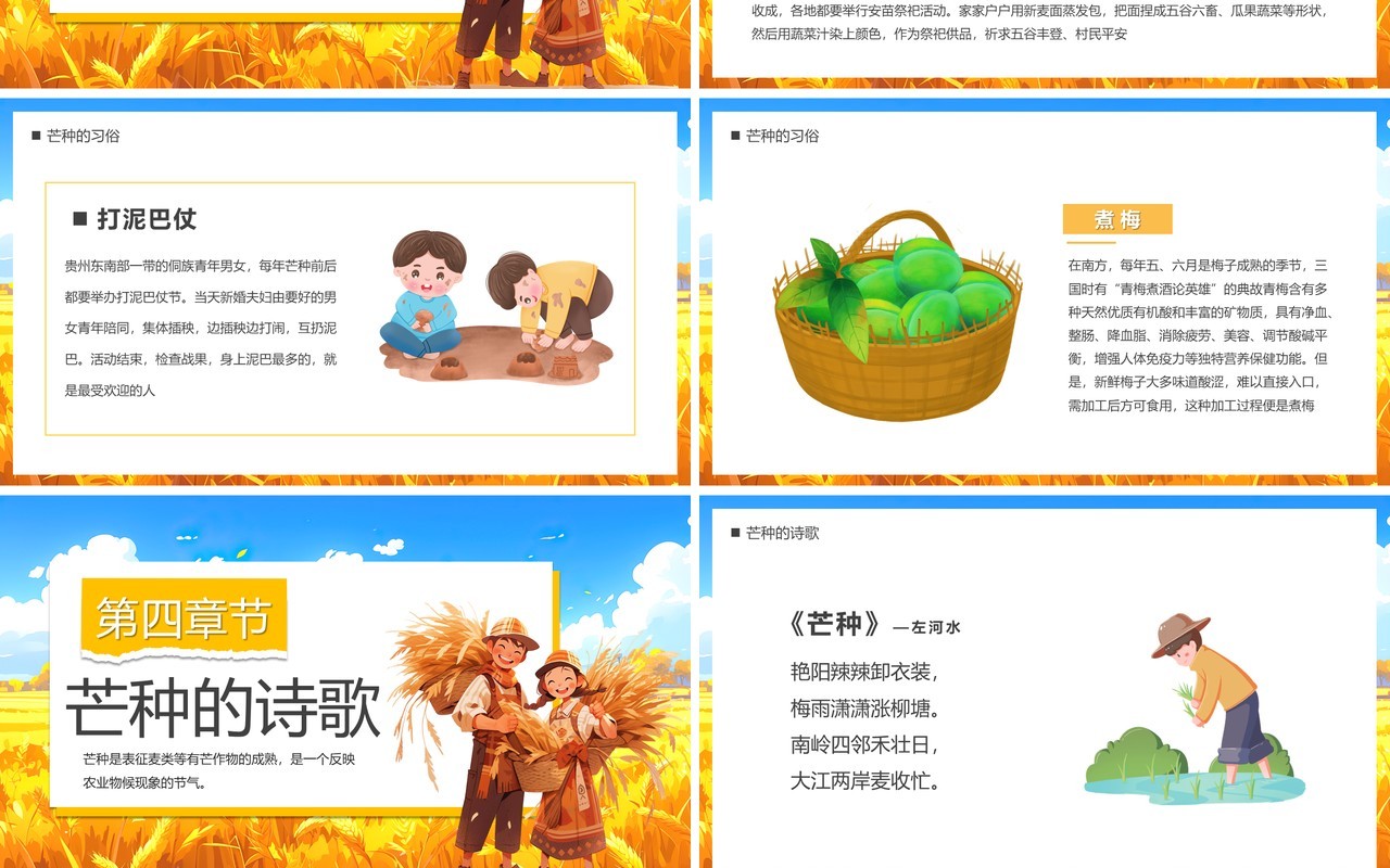 蓝色插画风二十四节气之芒种PPT模板